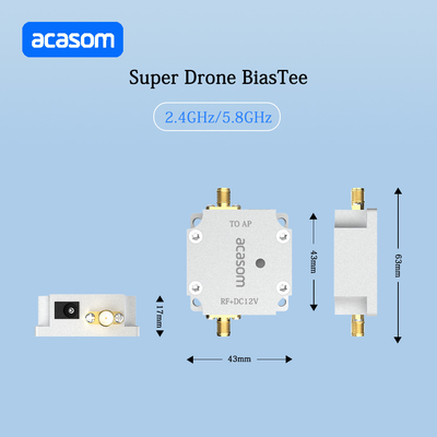 12V Super Drone Bias Tee Mất đầu vào thấp ≤0.4dB cho công suất đầu vào ≤40dBm và 2.4-2.5GHz